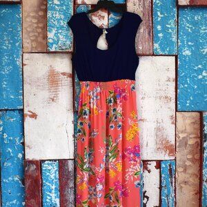 Women's Espresso Dress Sleeveless Open Back Stretch XLARGE Blue Floral